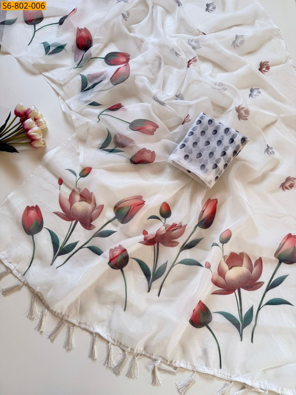 White Fancy Cotton mix Saree