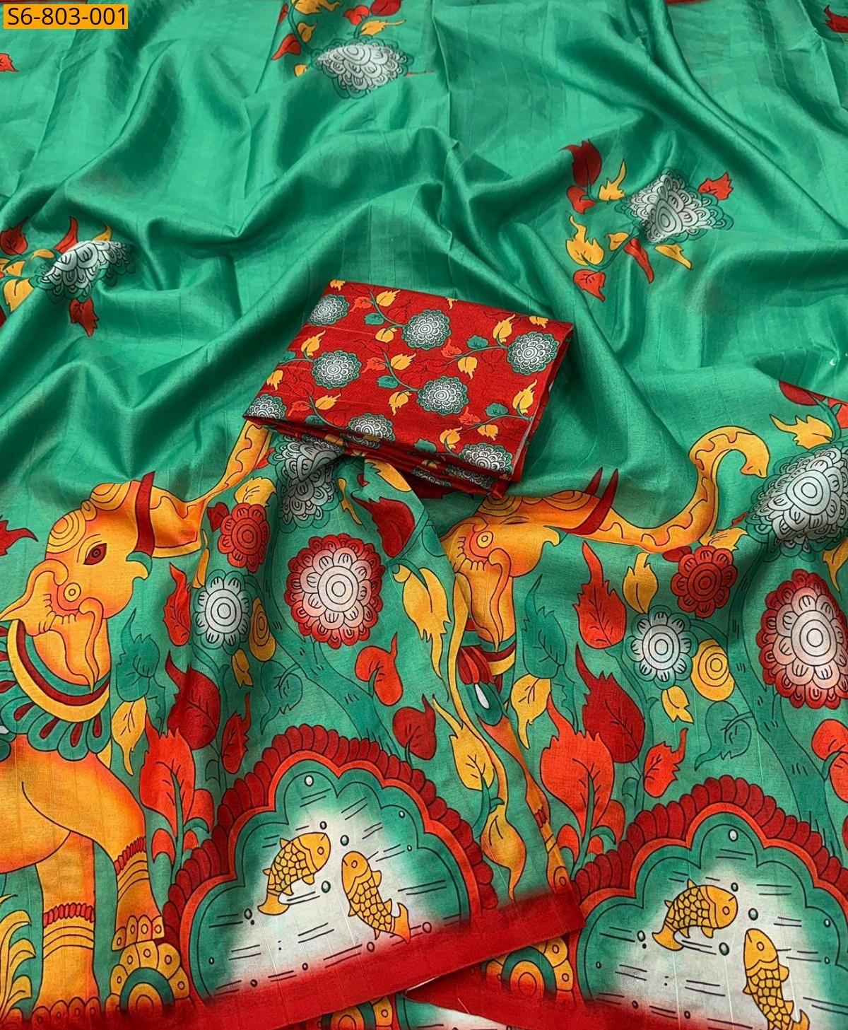 Rama green Fancy Tussar Silk Saree