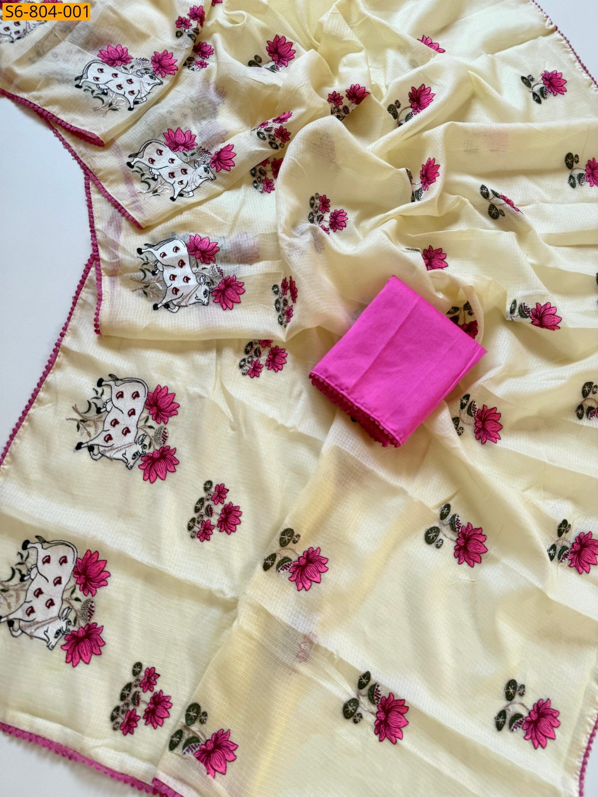Light Yellow Fancy Kota Checks Embroidery Saree