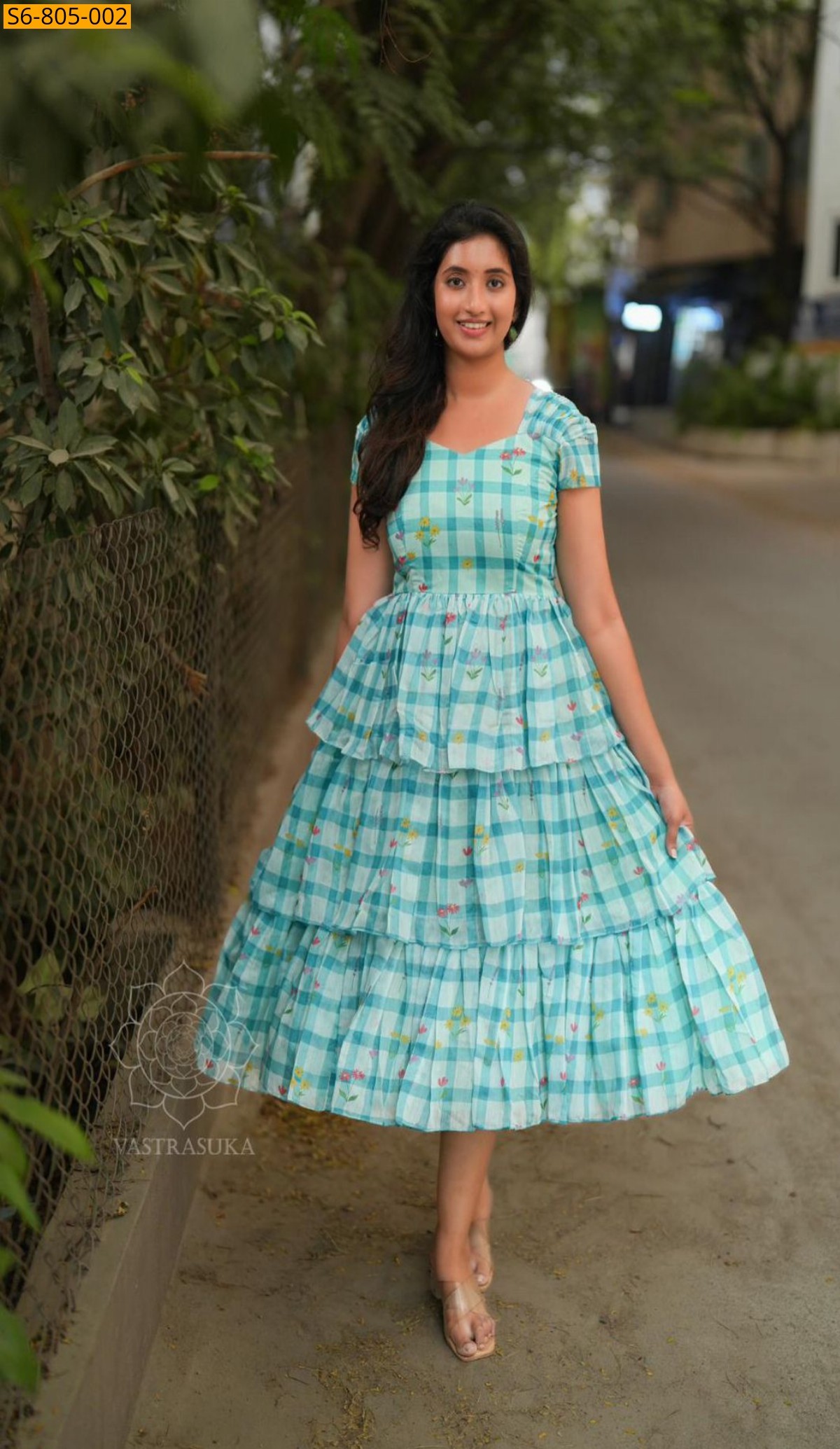 Green Fancy Chanderi Mix Cotton Maxi