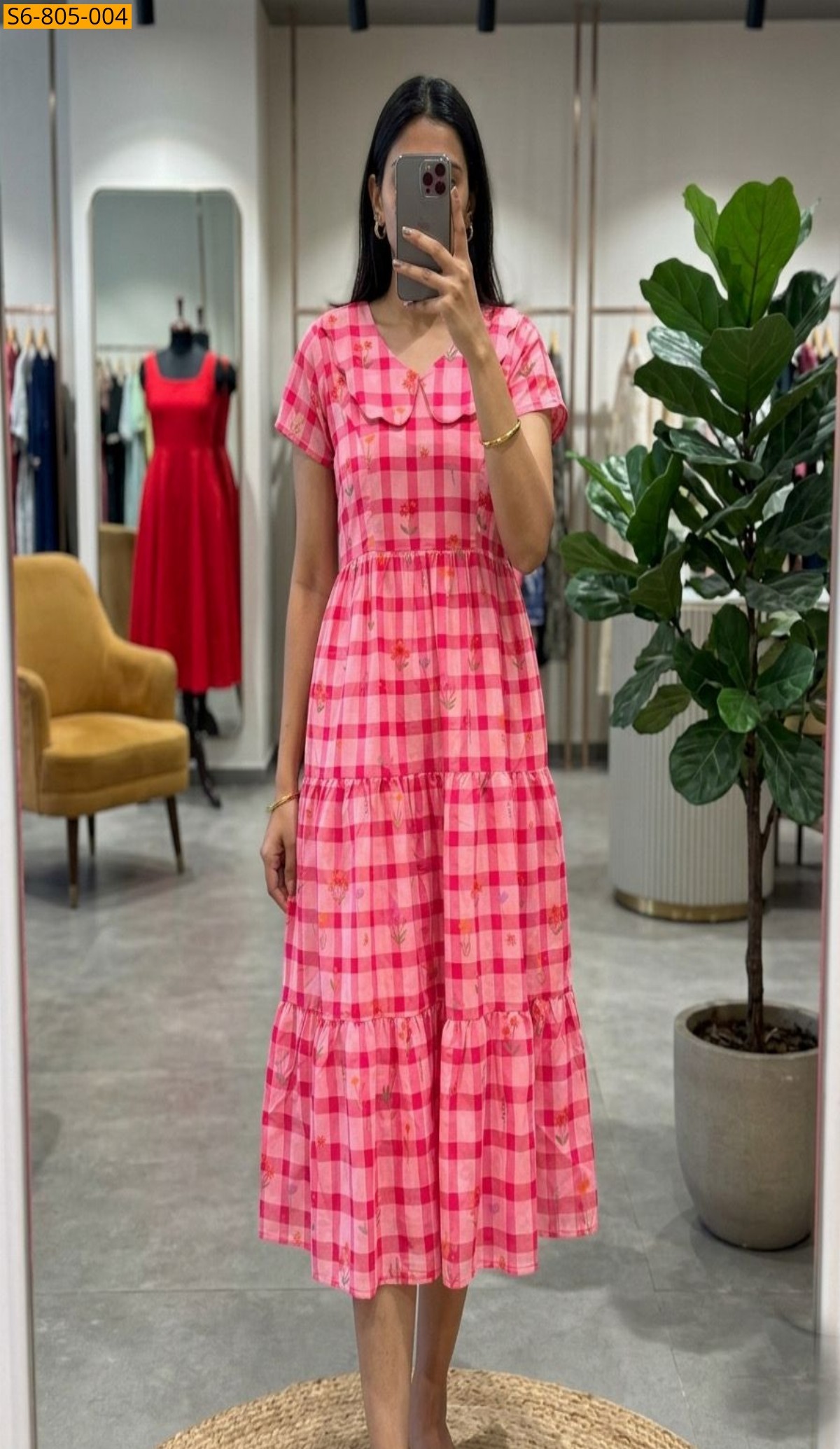 Pink Fancy Chanderi Mix Cotton Maxi