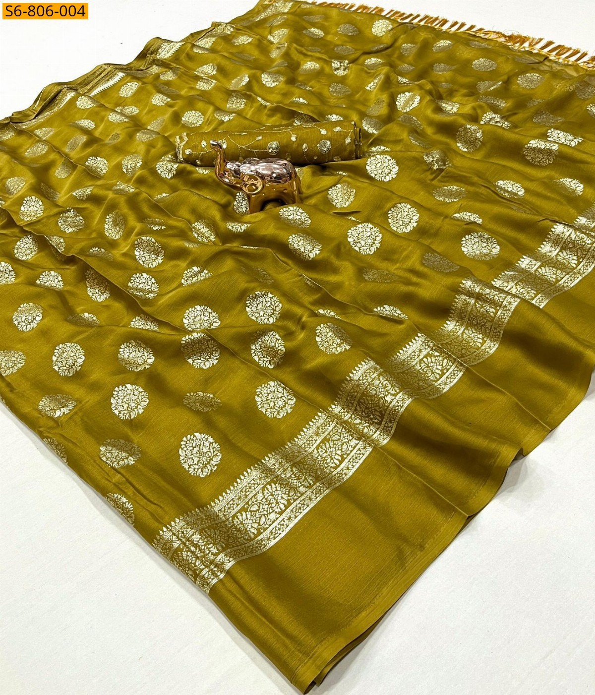 Olive Green Fancy Star Georgette Saree