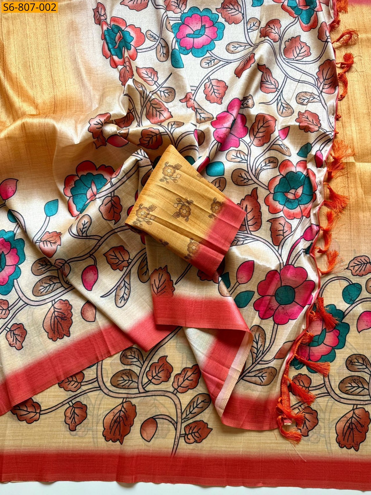 Light Orange Fancy Cotton Silk Saree