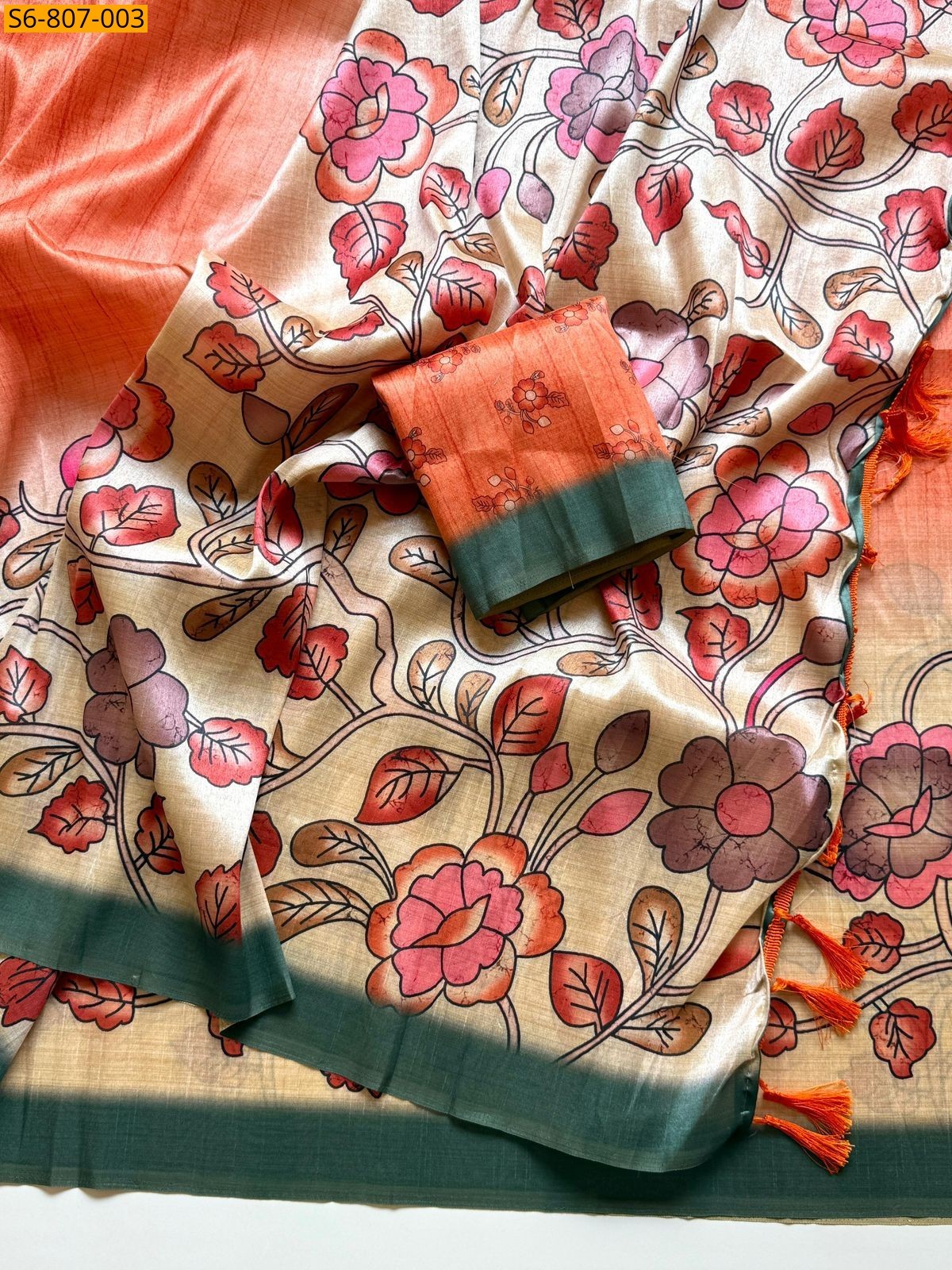 Orange Fancy Cotton Silk Saree