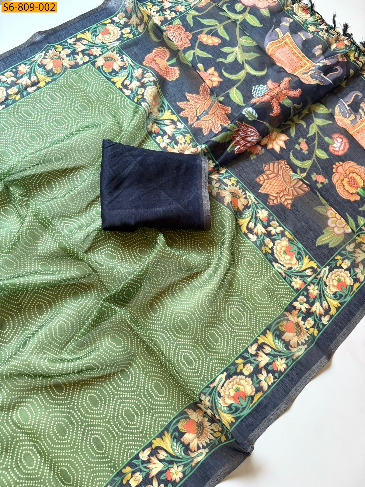 Green Fancy cotton silk printed Saree