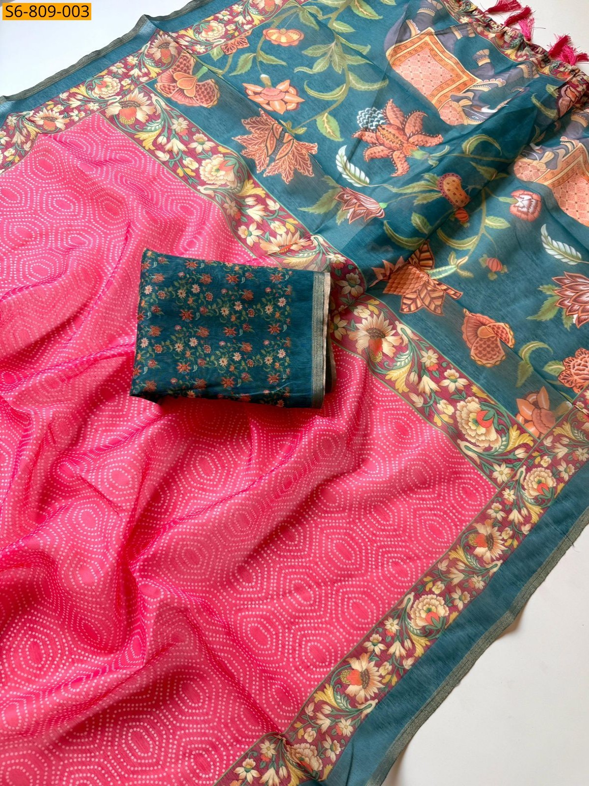 Dark pink Fancy cotton silk printed Saree