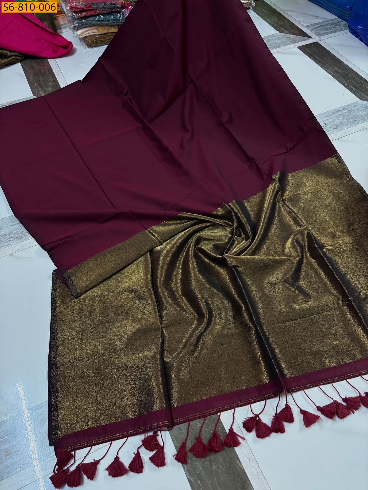 Fancy Khadi cotton saree - Maroon