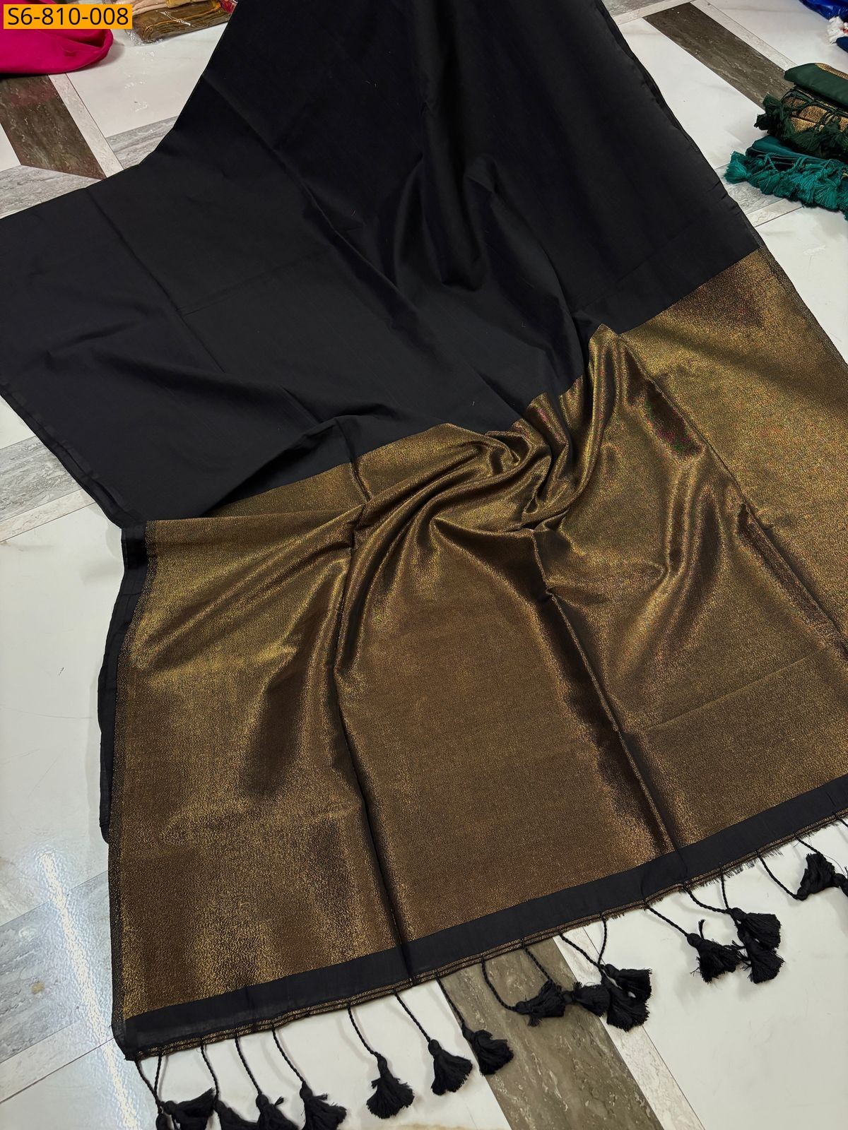 Black Fancy Khadi cotton saree