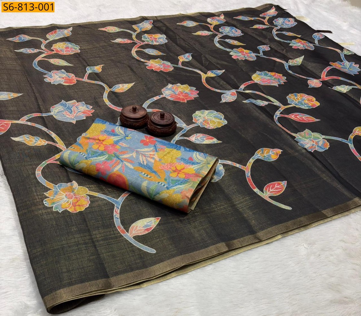 Black Fancy Soft Erode Silk Saree