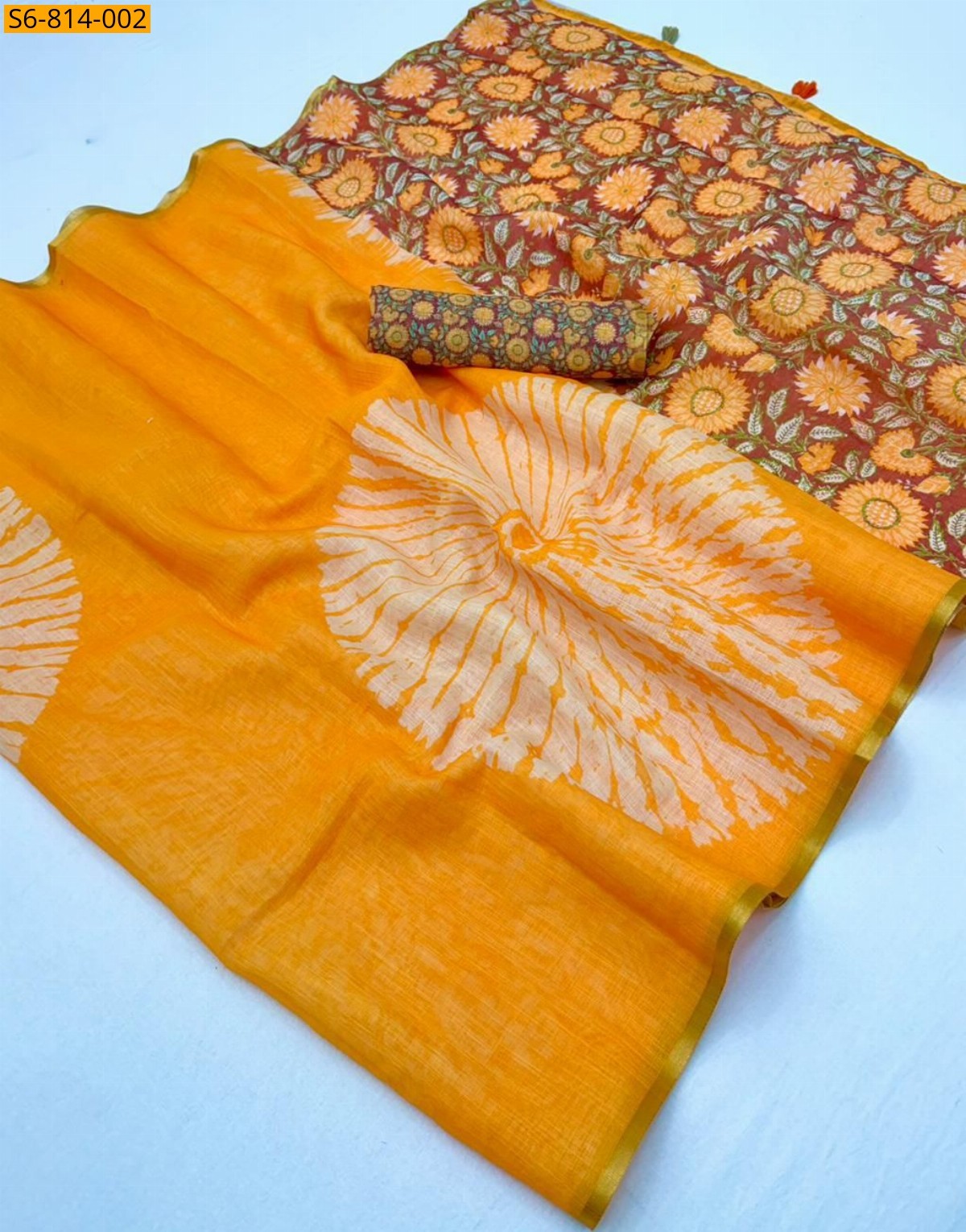 Yellow Fancy Soft mix cotton Linen Saree