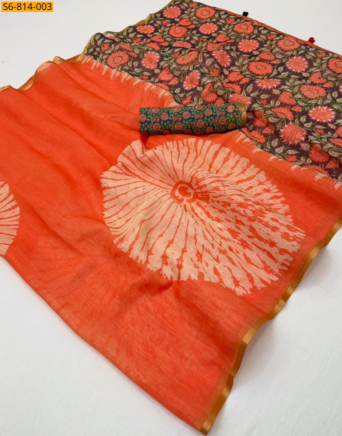 Orange Fancy Soft mix cotton Linen Saree
