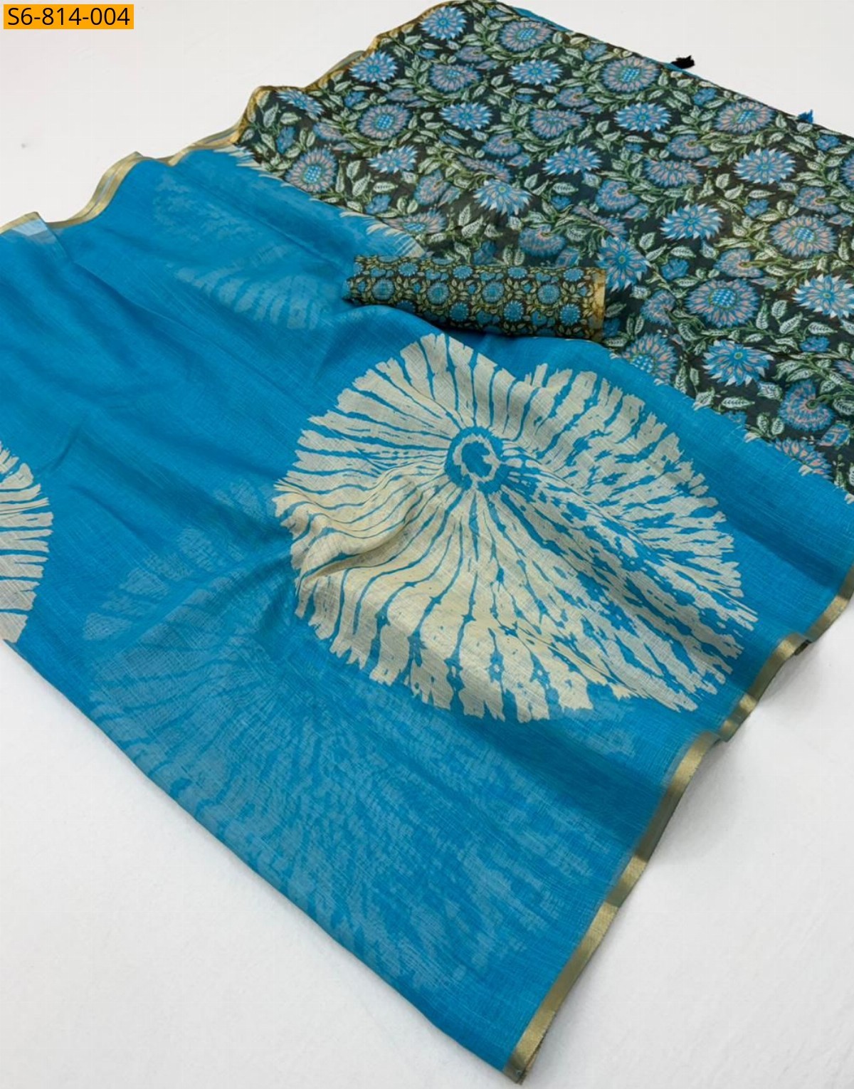 Blue Fancy Soft mix cotton Linen Saree