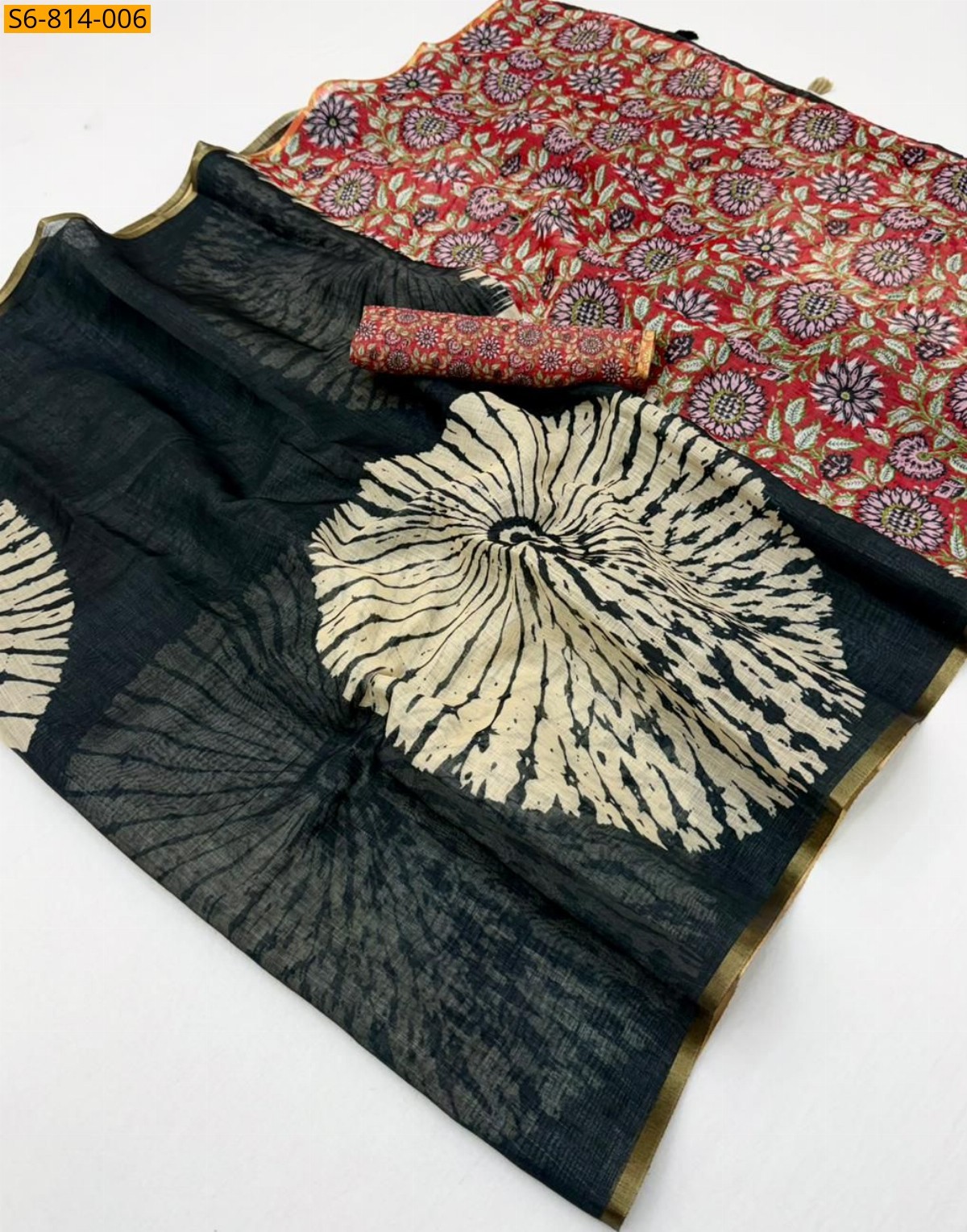 Black Fancy Soft mix cotton Linen Saree