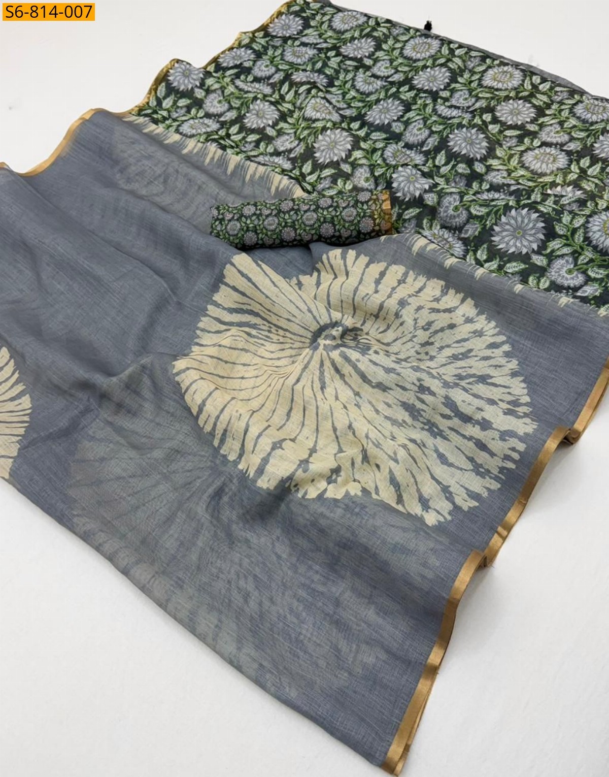 Gray Fancy Soft mix cotton Linen Saree