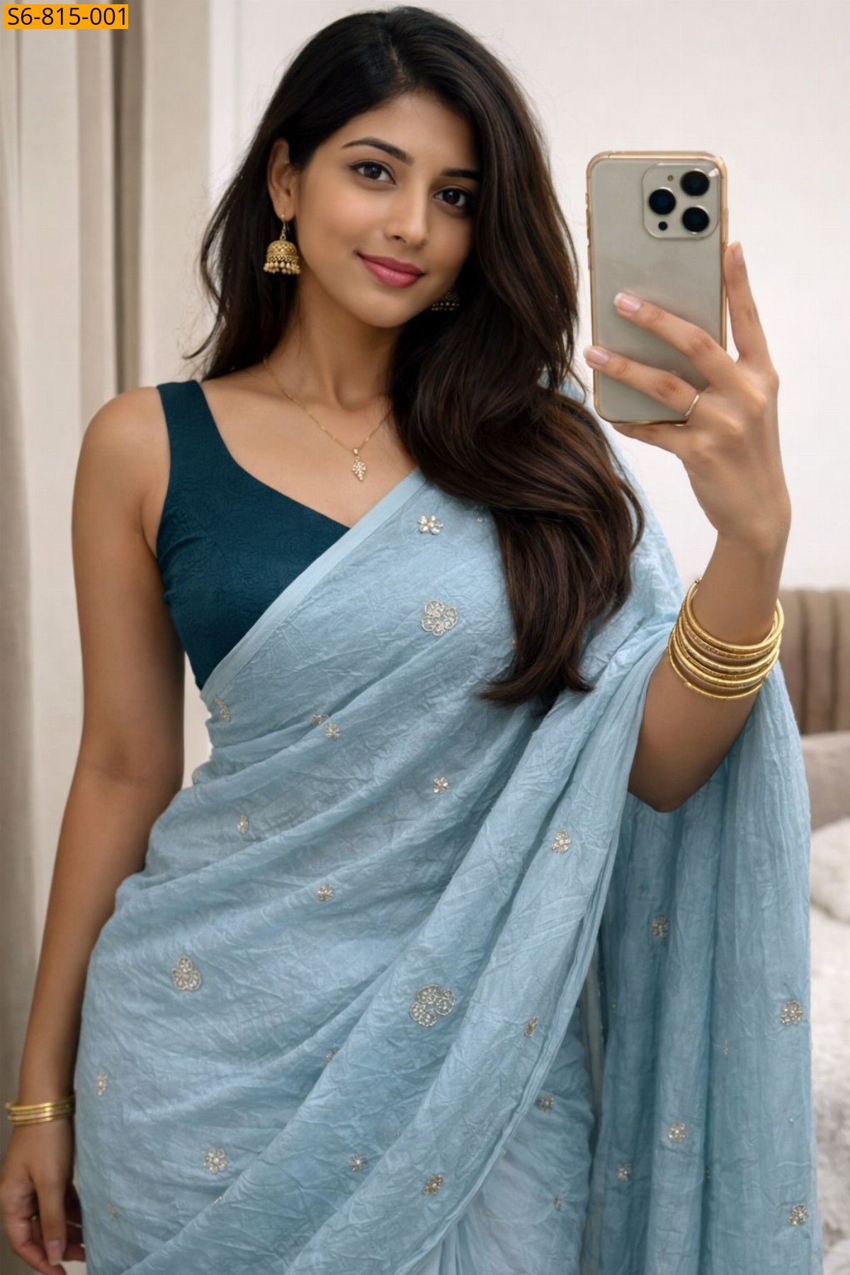 Blue Fancy Rangoli Crush Saree