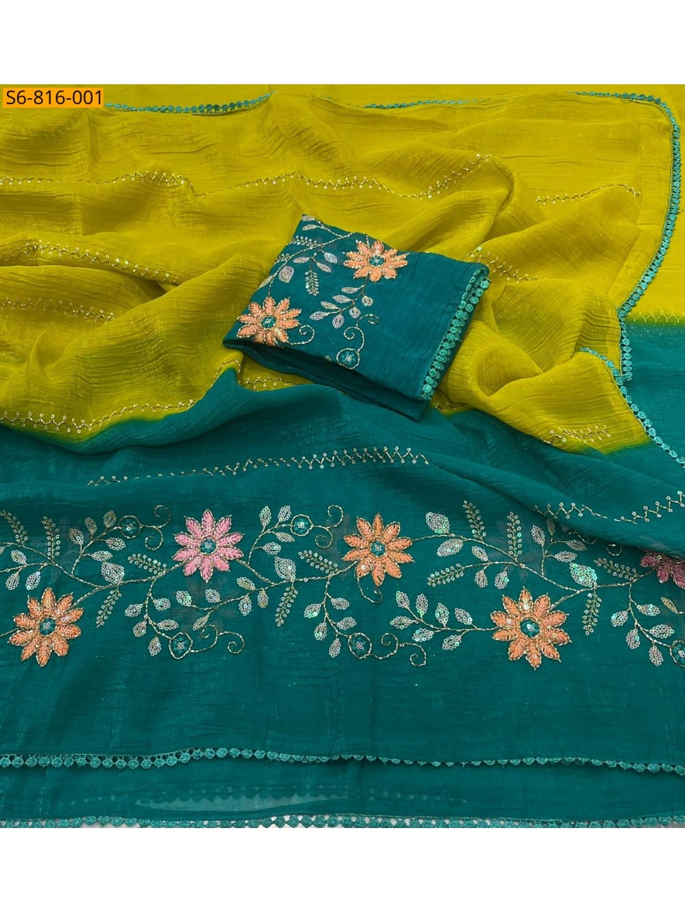 Fancy Crunchy pedding  Embroidery Saree