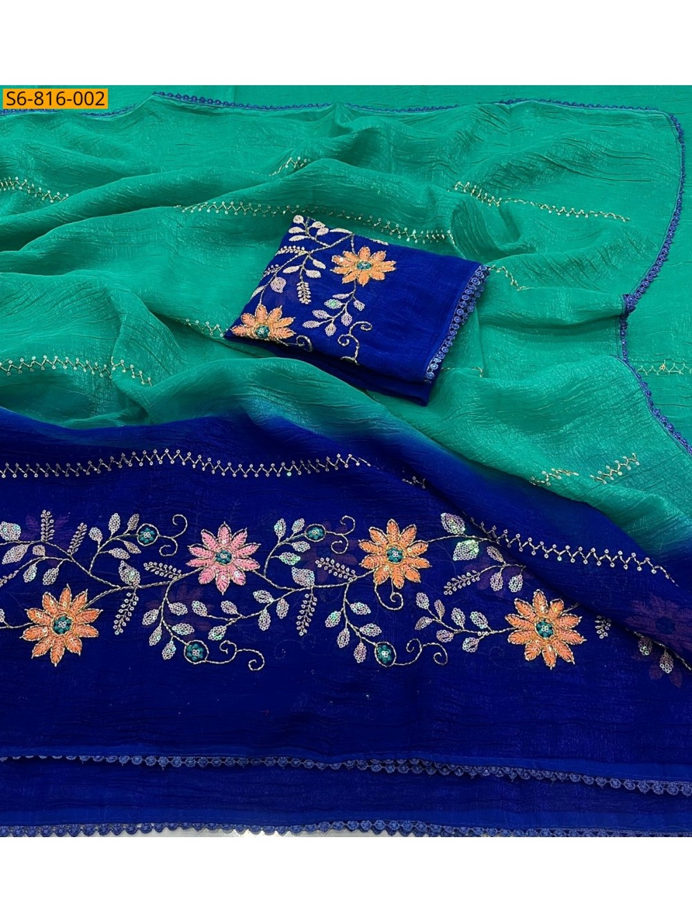 Fancy Crunchy pedding  Embroidery Saree