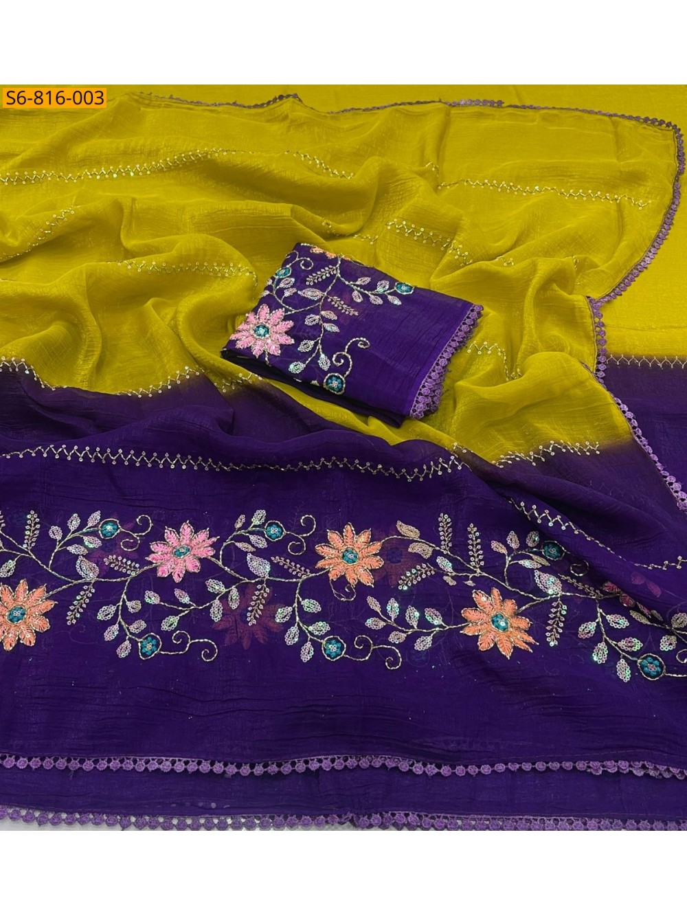 Fancy Crunchy pedding  Embroidery Saree