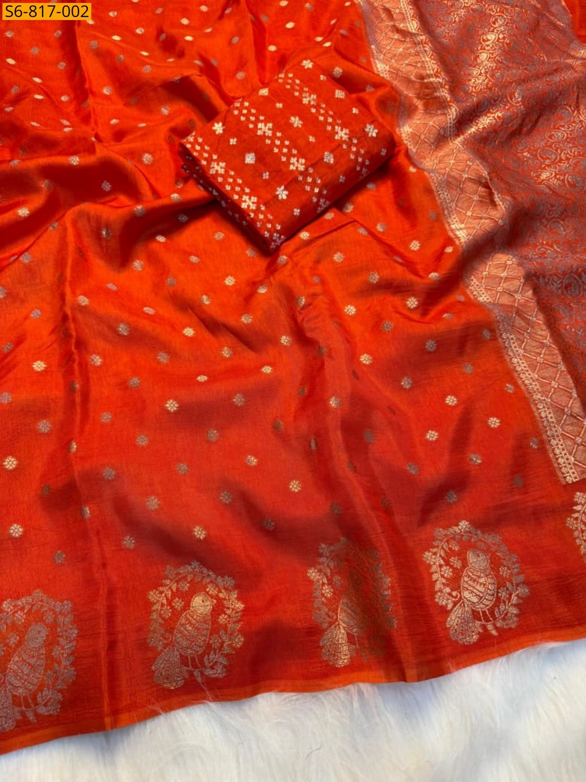 Orange Fancy Viscose Russian Dola Saree