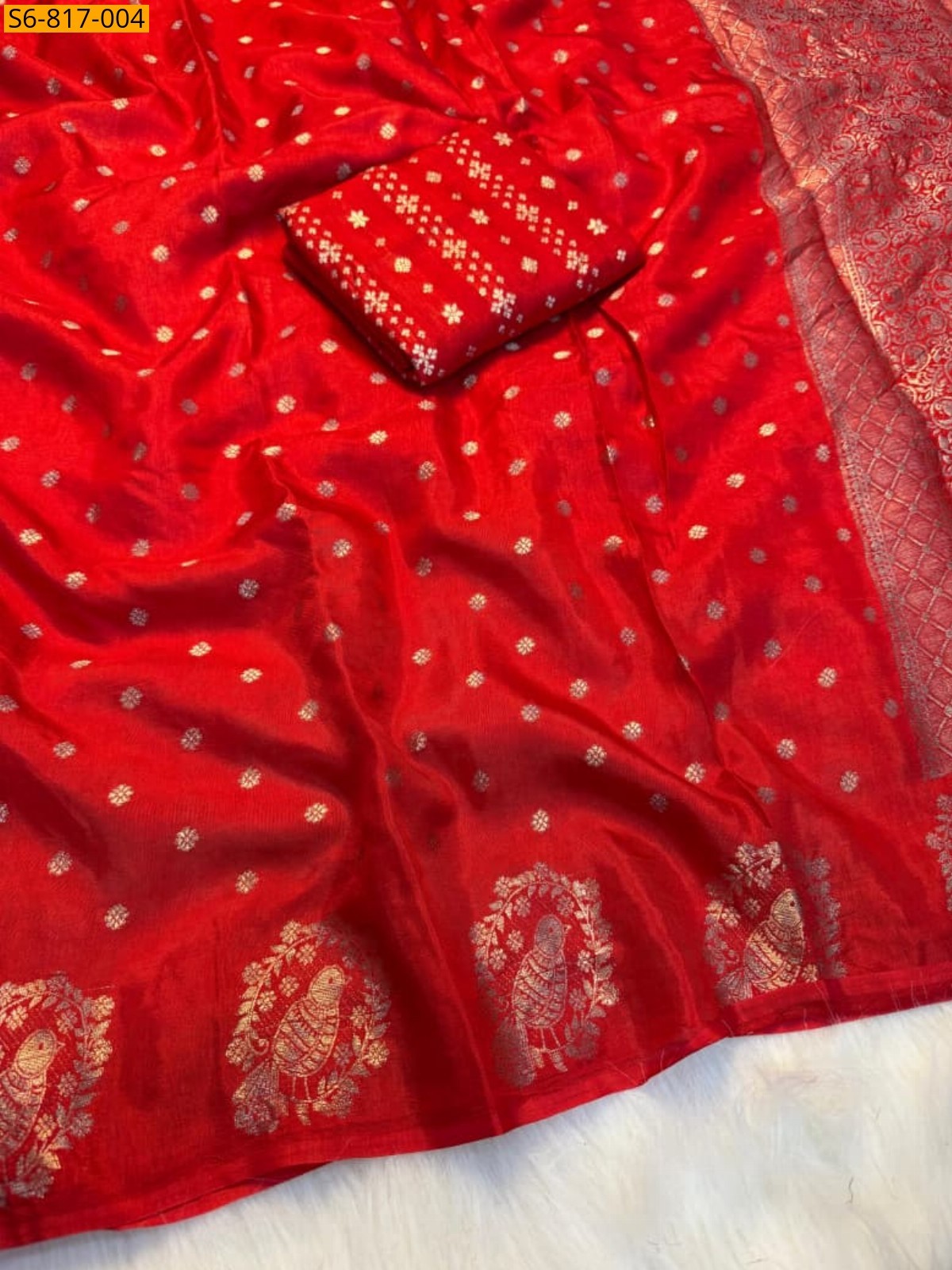 Red Fancy Viscose Russian Dola Saree