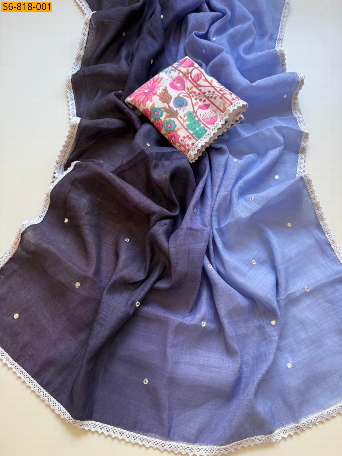 Blue Fancy Soft Peding Linen Saree