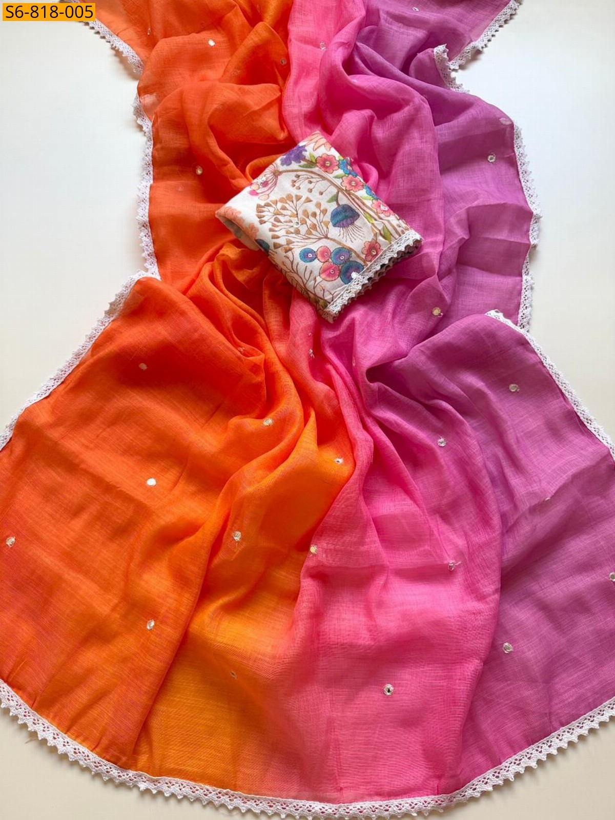 Orange Fancy Soft Peding Linen Saree