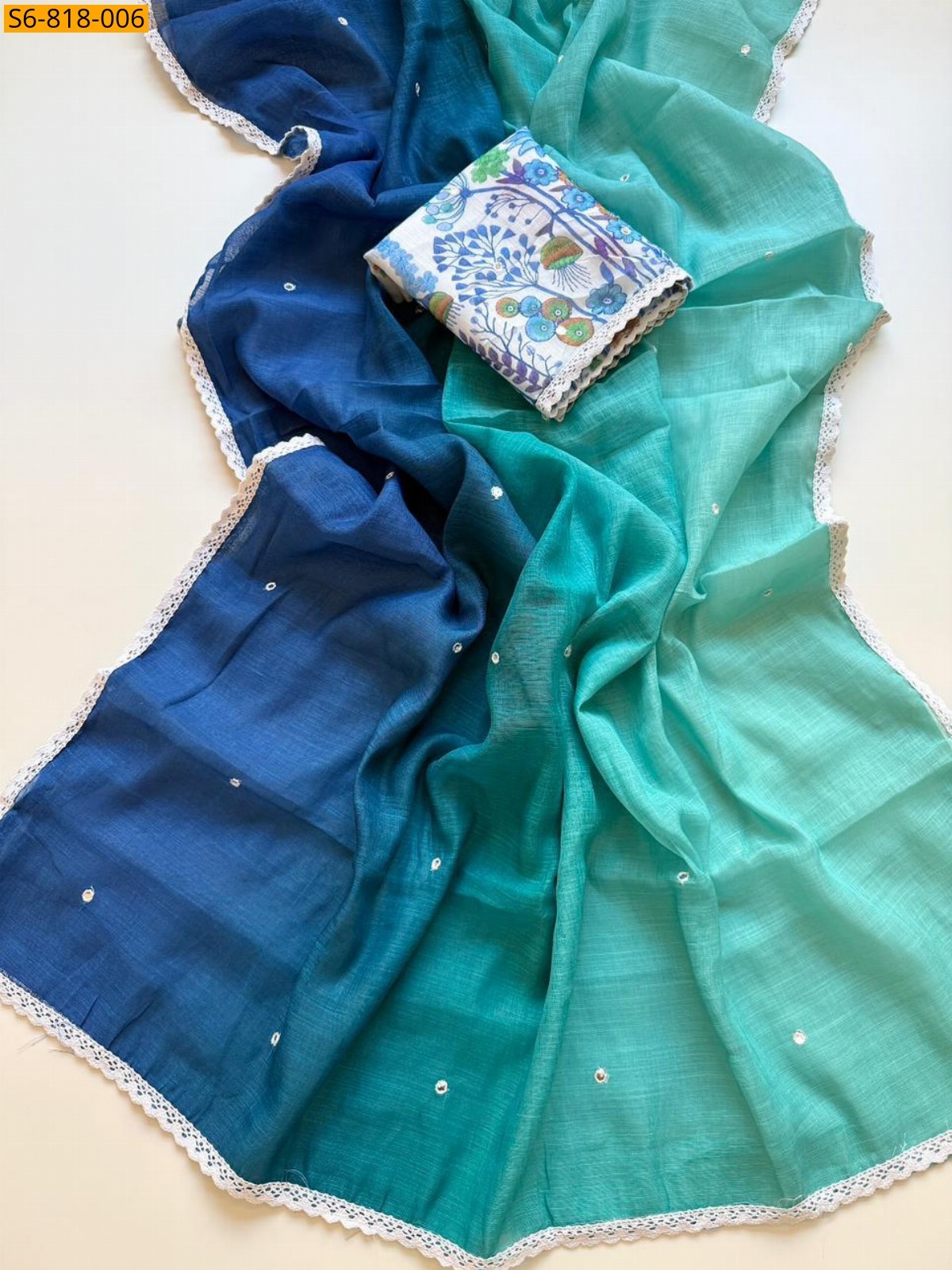 Blue Fancy Soft Peding Linen Saree