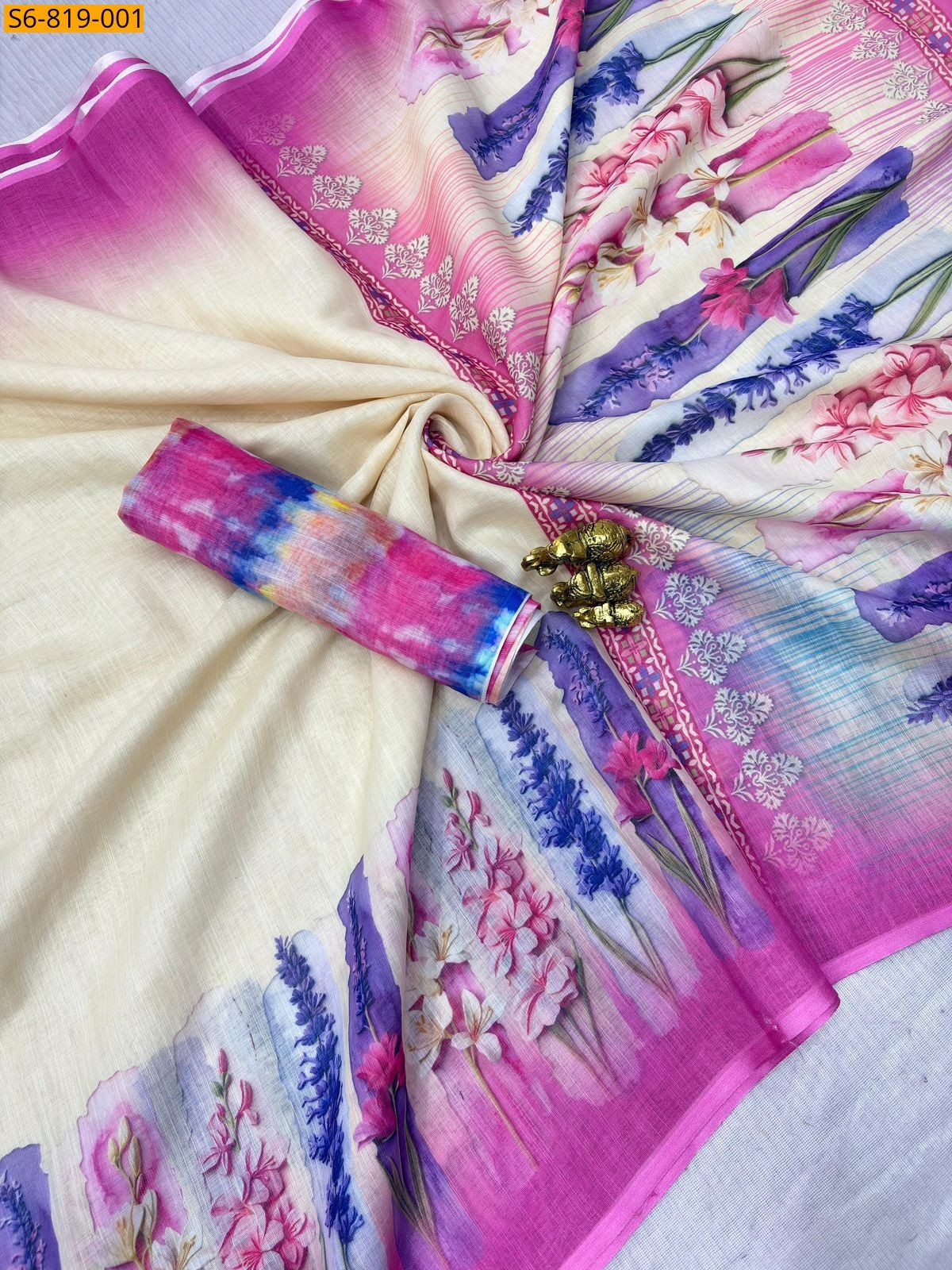 Off White Fancy Soft Linen Saree