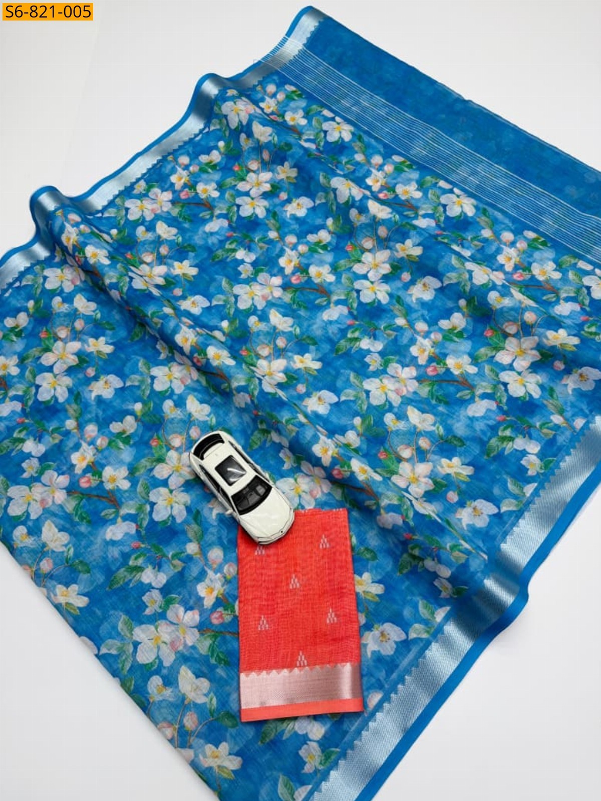 Sky blue Fancy Soft Linen Saree