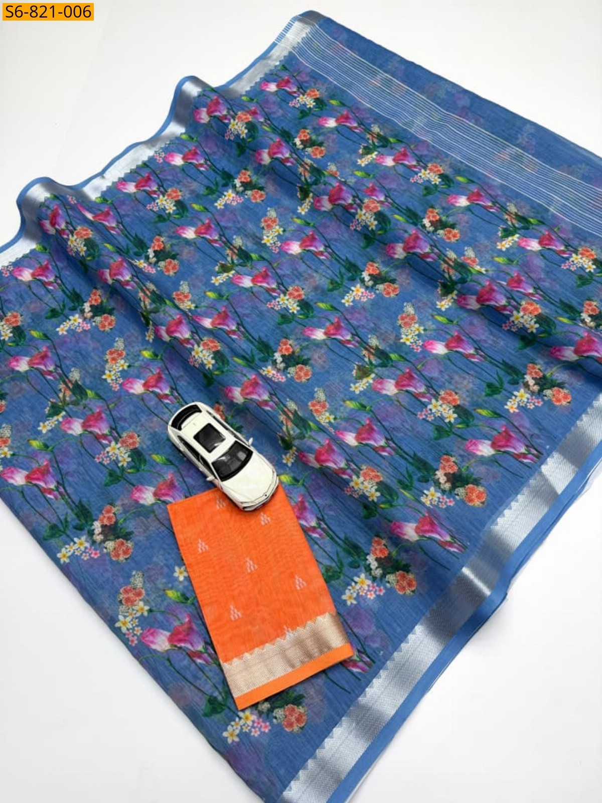 Blue Fancy Soft Linen Saree