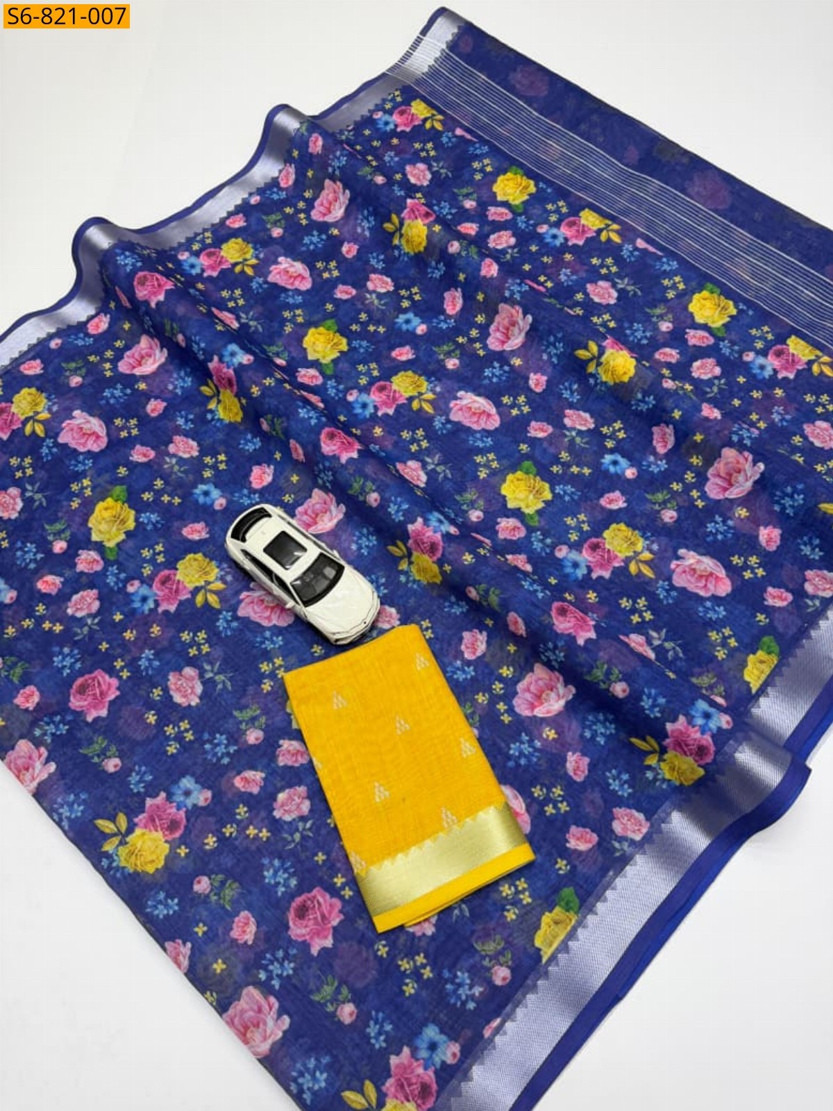 Navy Blue Fancy Soft Linen Saree