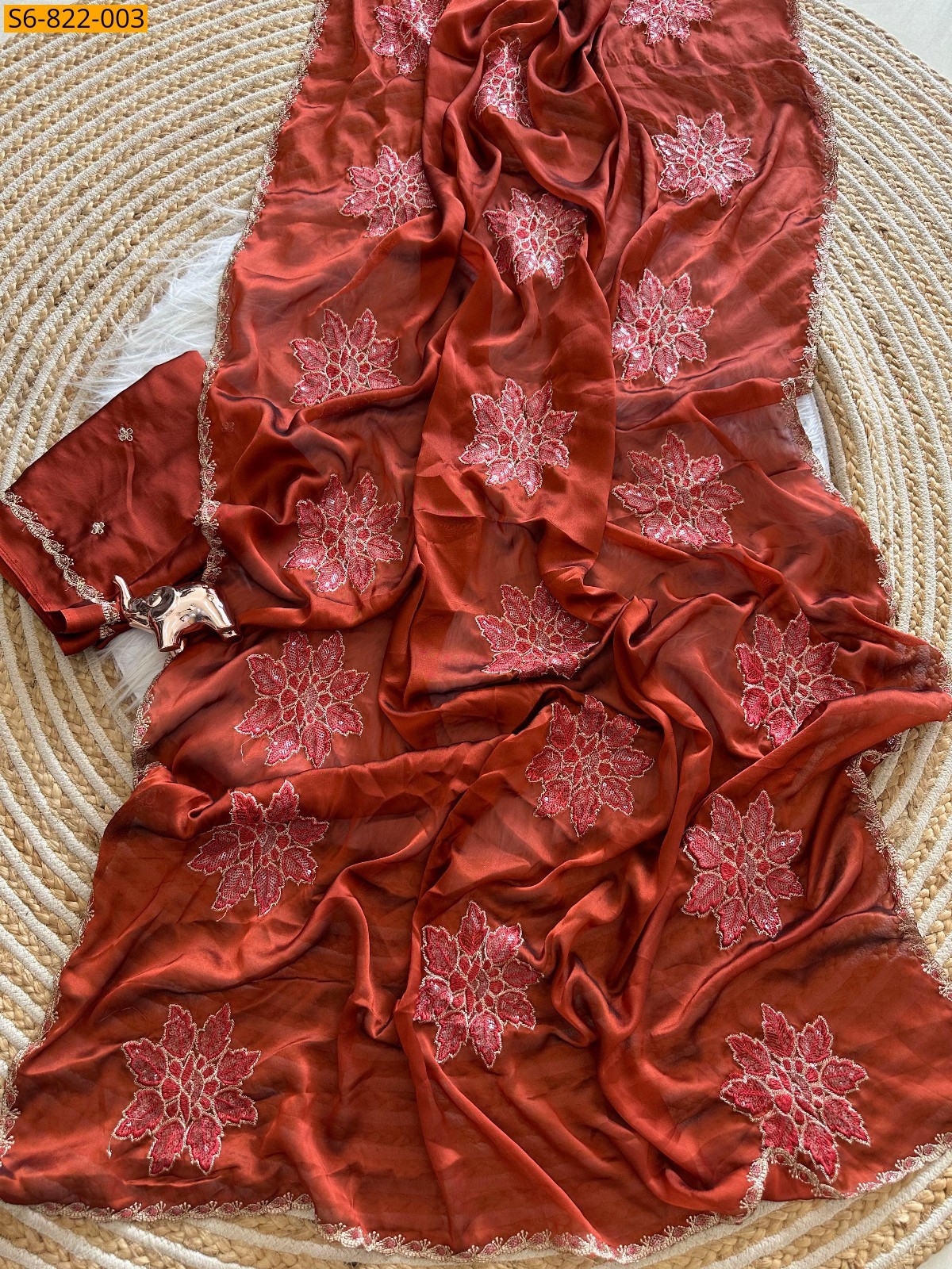 Rust Orange Fancy Rangoli Silk Saree