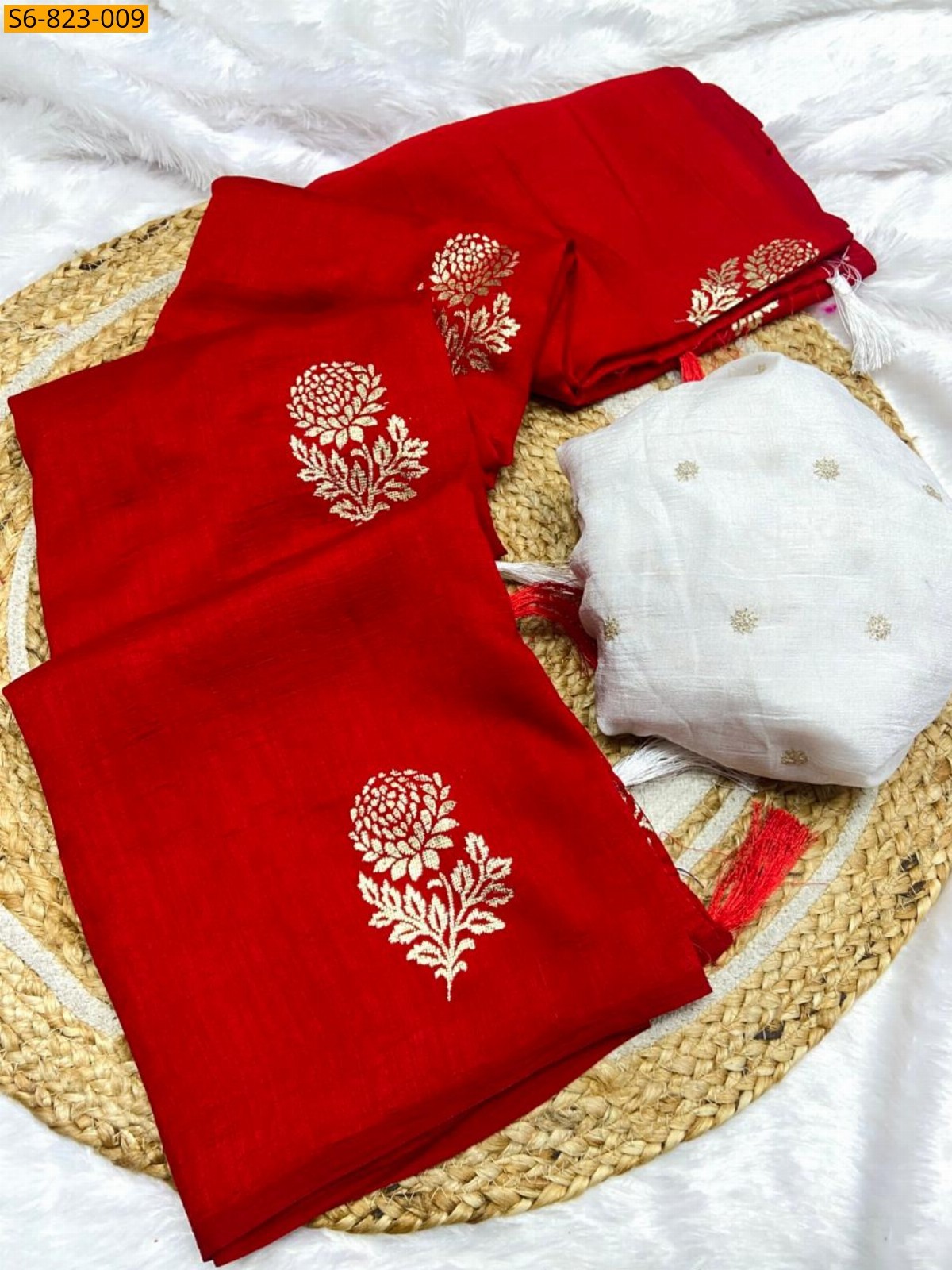 Orange Fancy Blooming Vichitra Silk sarees