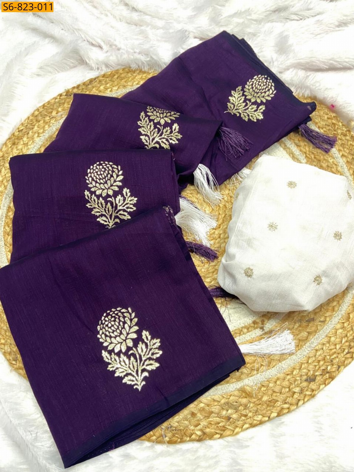Violet Fancy Blooming Vichitra Silk sarees