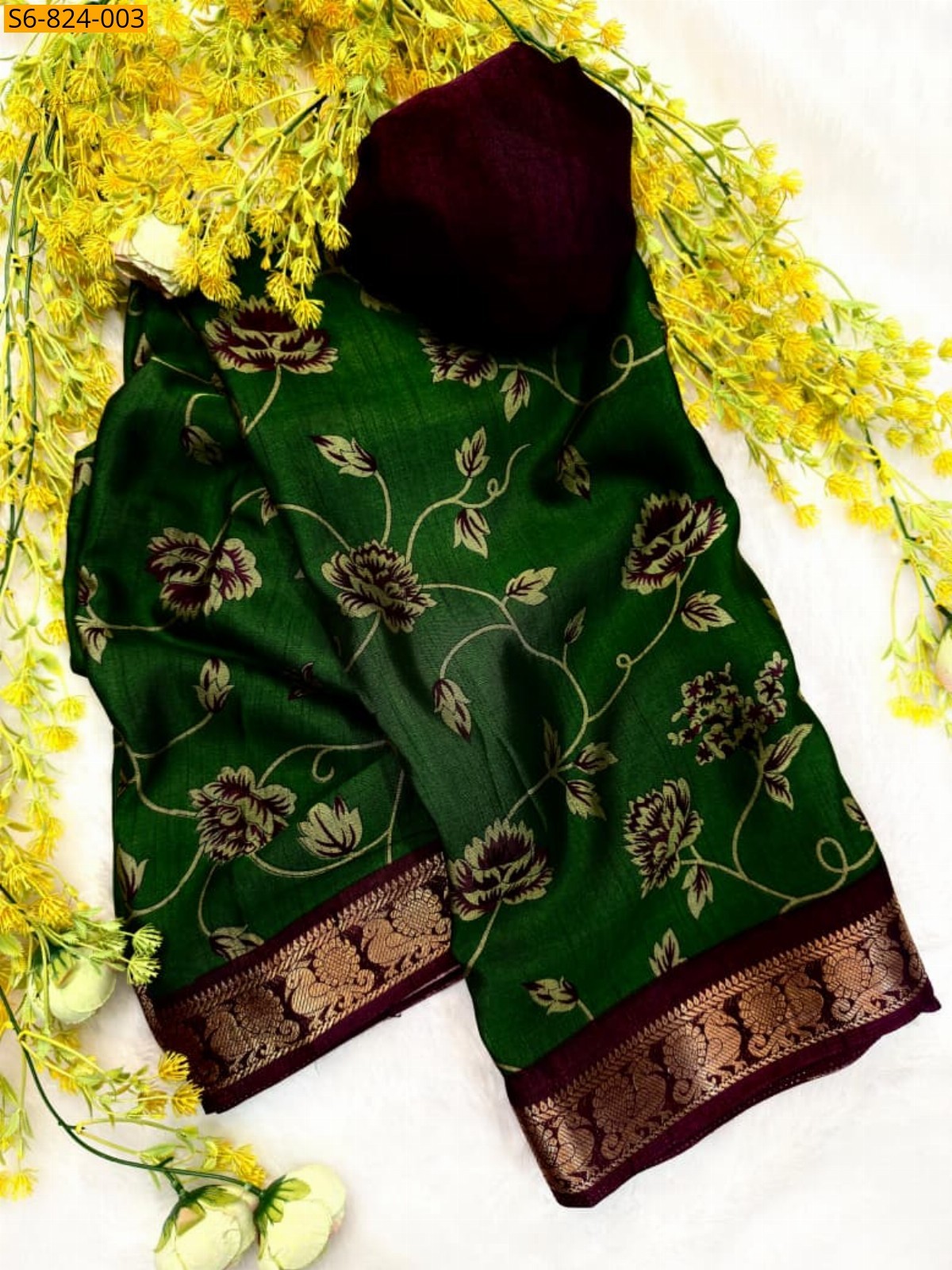 Dark Green Fancy Soft bleck dola silk sarees