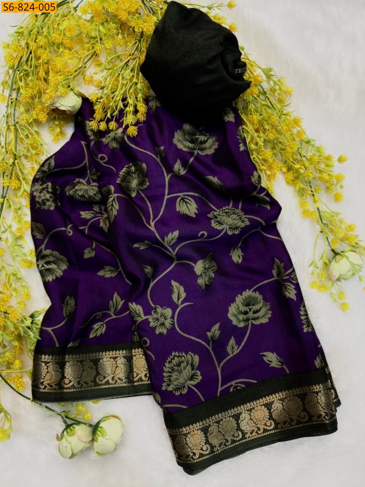 Violet Fancy Soft bleck dola silk sarees
