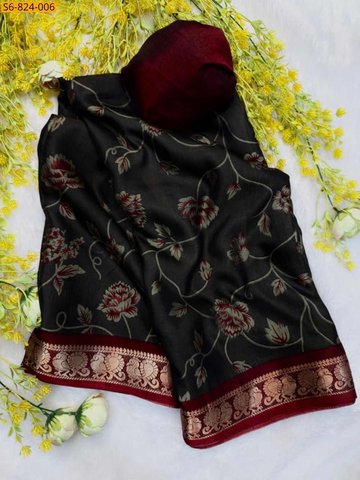 Black Fancy Soft bleck dola silk sarees