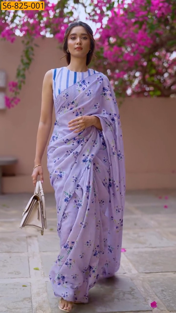 Lavender Fancy Soft Linen Saree
