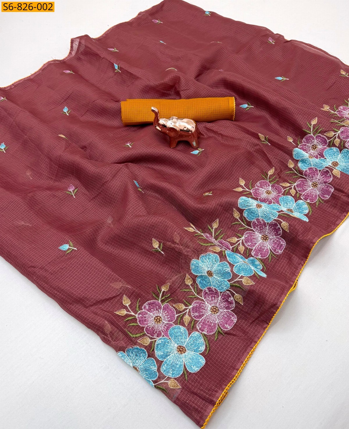 Red Fancy Kota Embroidery Saree