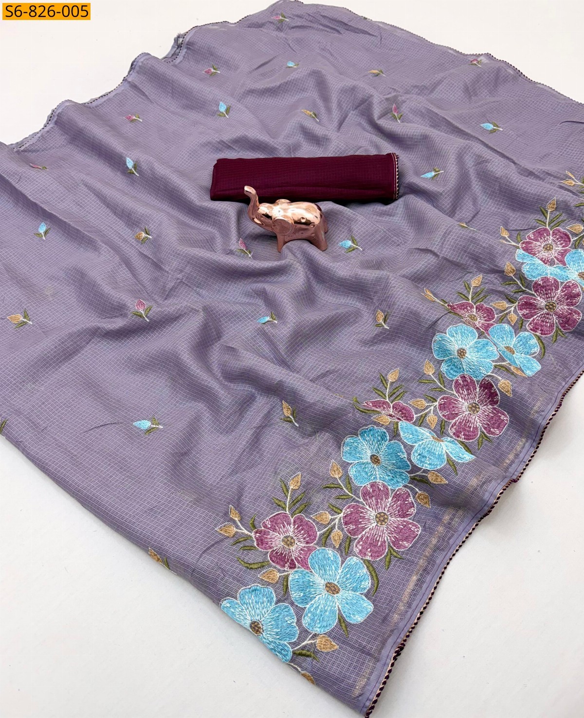 Lavender Fancy Kota Embroidery Saree