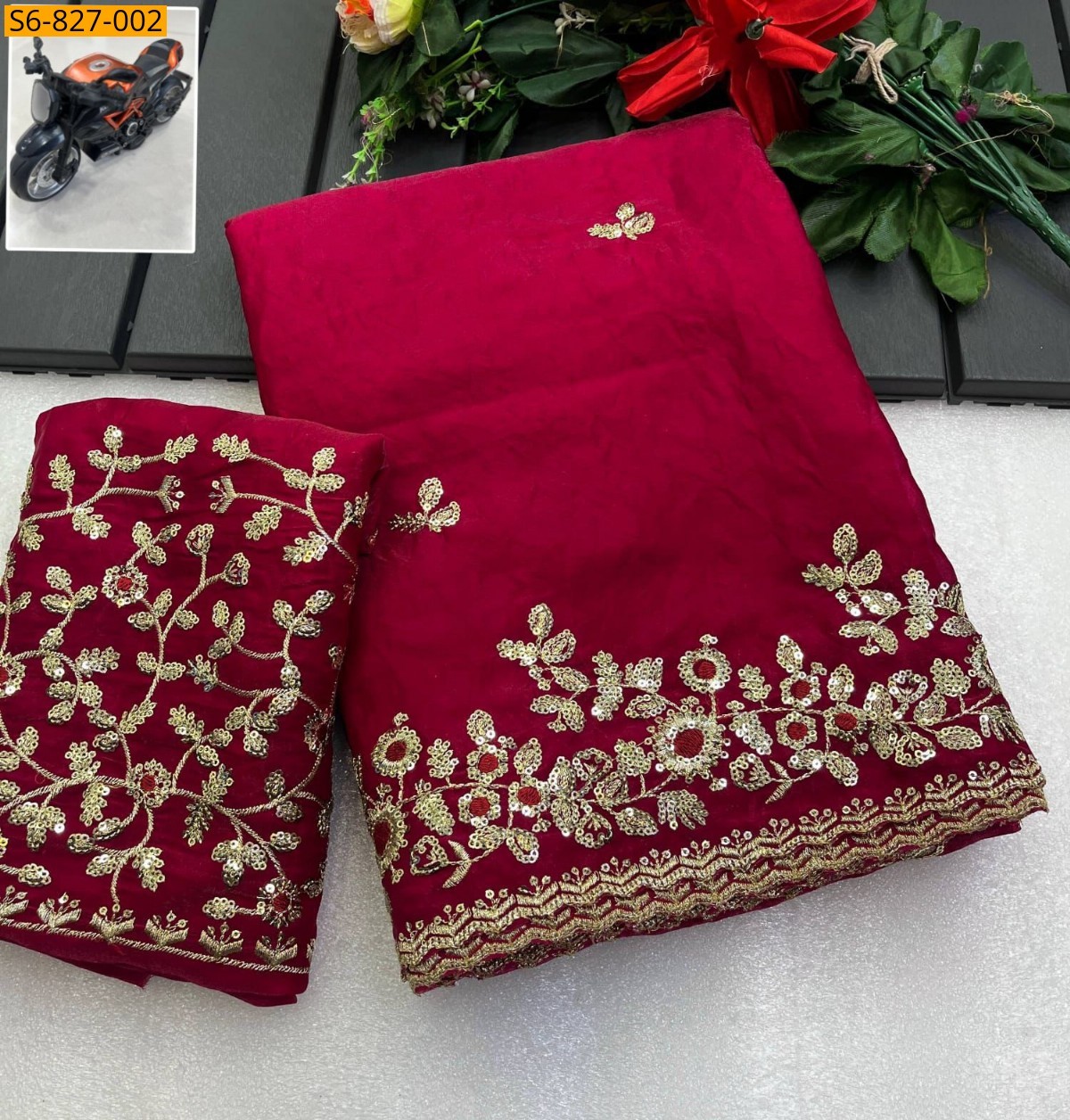 Red Fancy Soft space silk fendy satin Saree