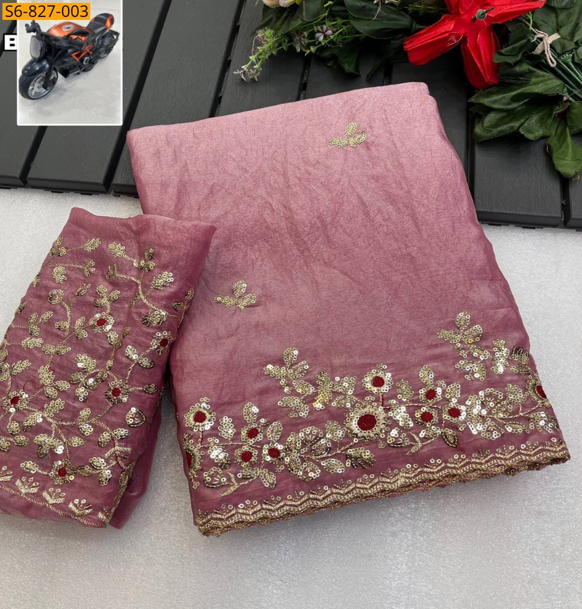 Baby Pink Fancy Soft space silk fendy satin Saree