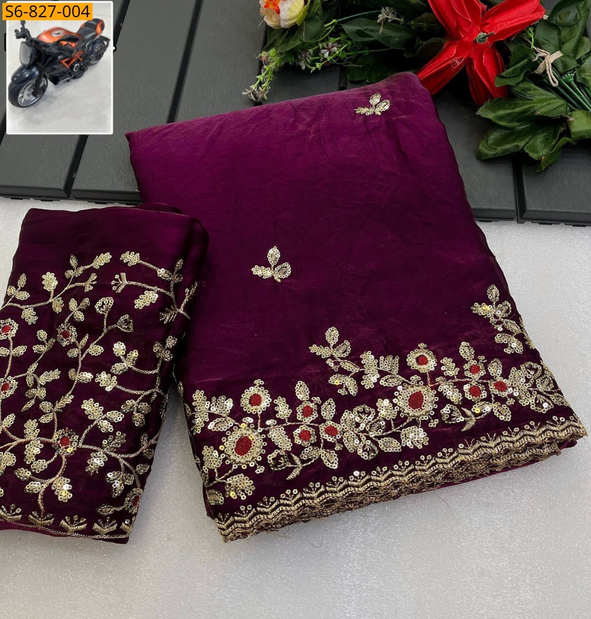 Wine Fancy Soft space silk fendy satin Saree