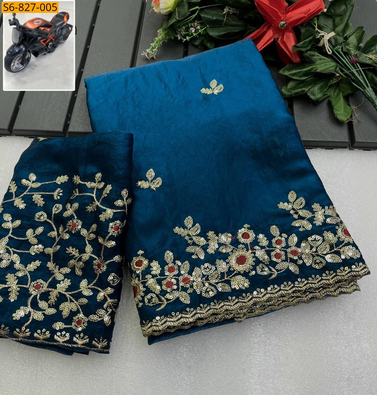 Blue Fancy Soft space silk fendy satin Saree