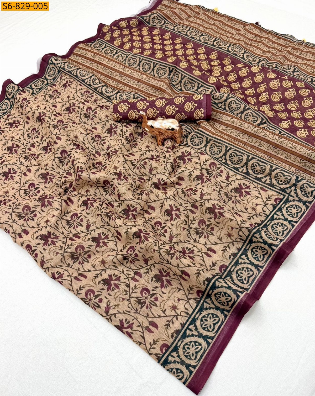 Beige Fancy Soft Linen  Saree