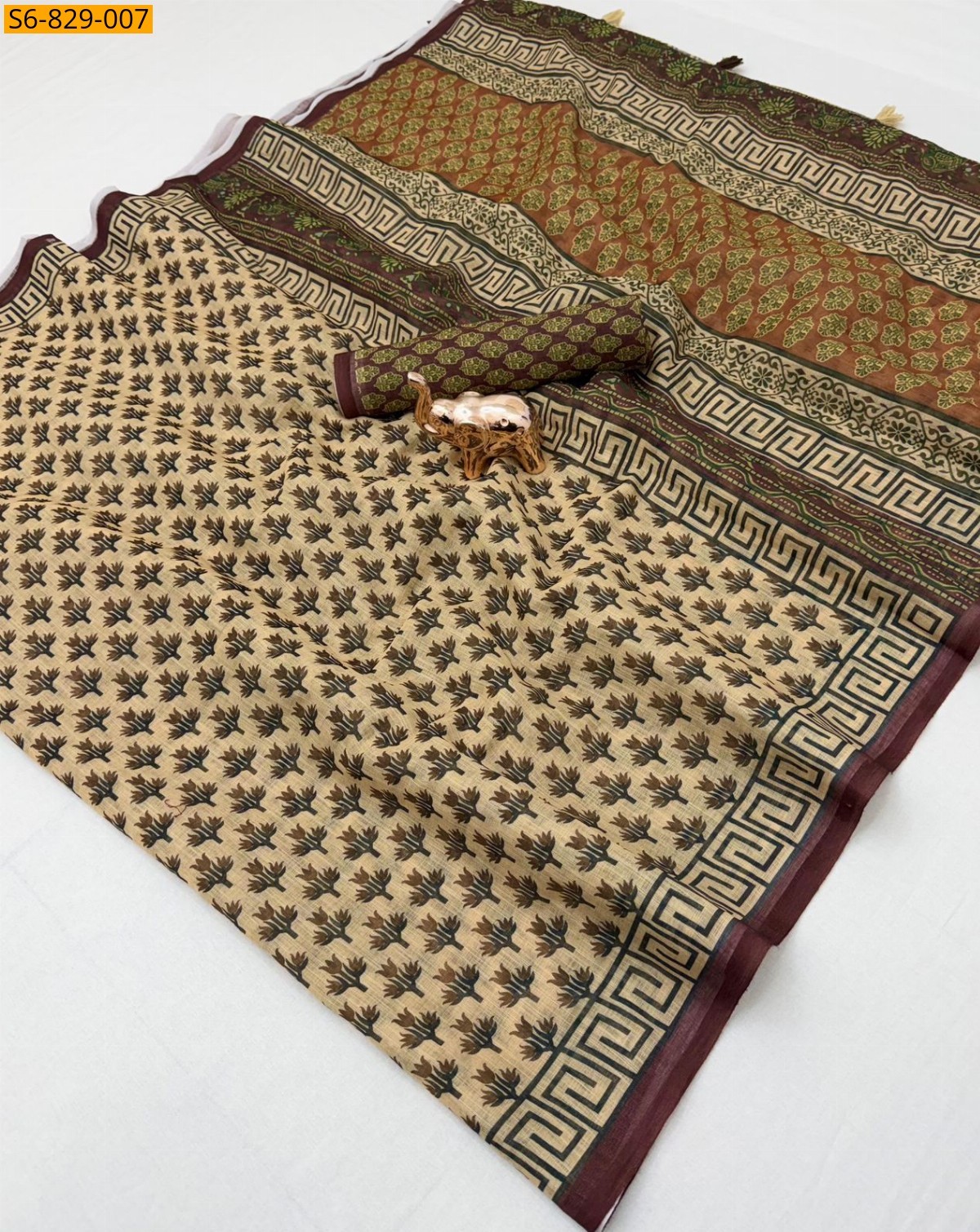 Half White Fancy Soft Linen  Saree