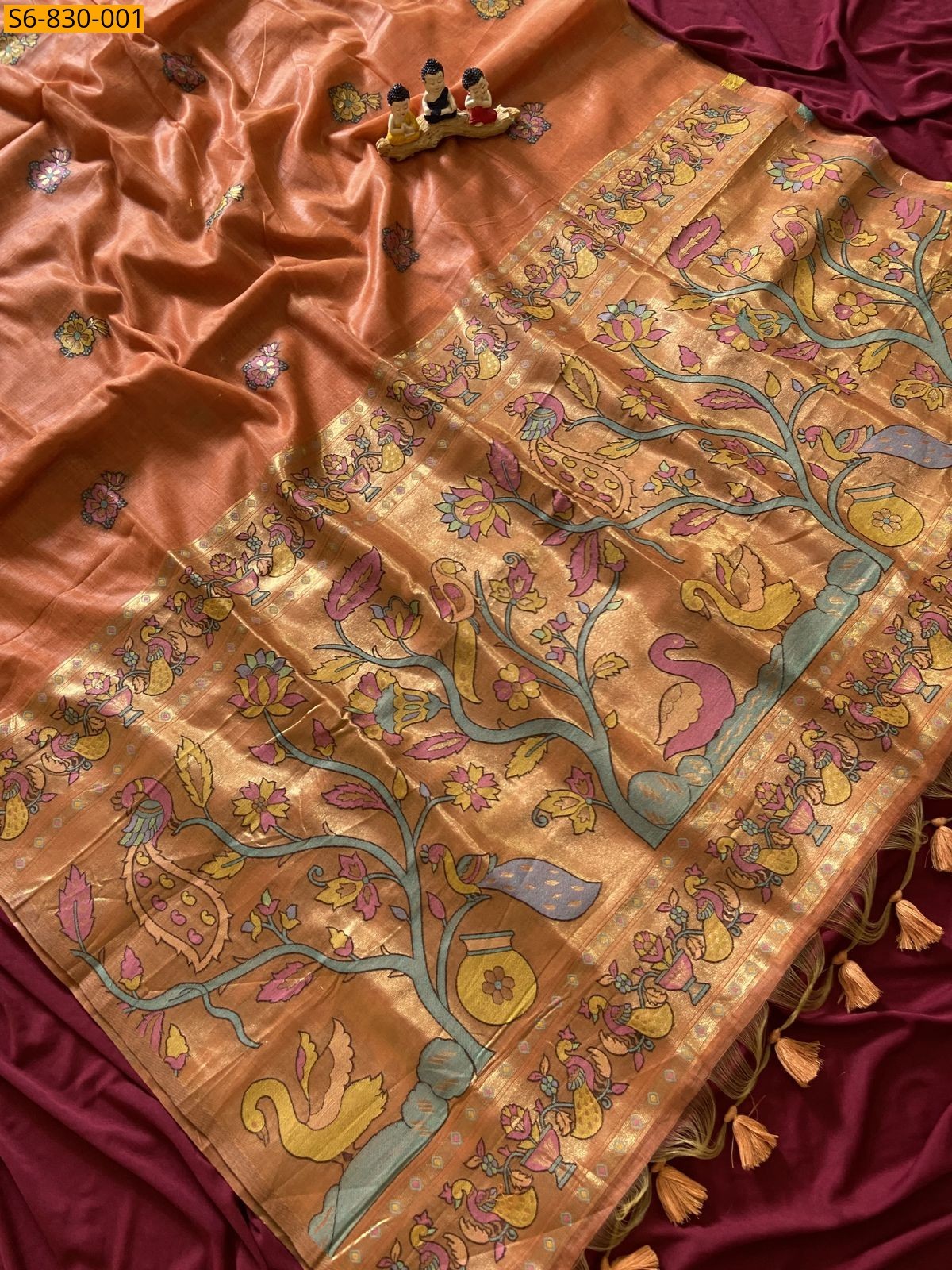 Peach Fancy Soft Muga Cotton Paithani Saree
