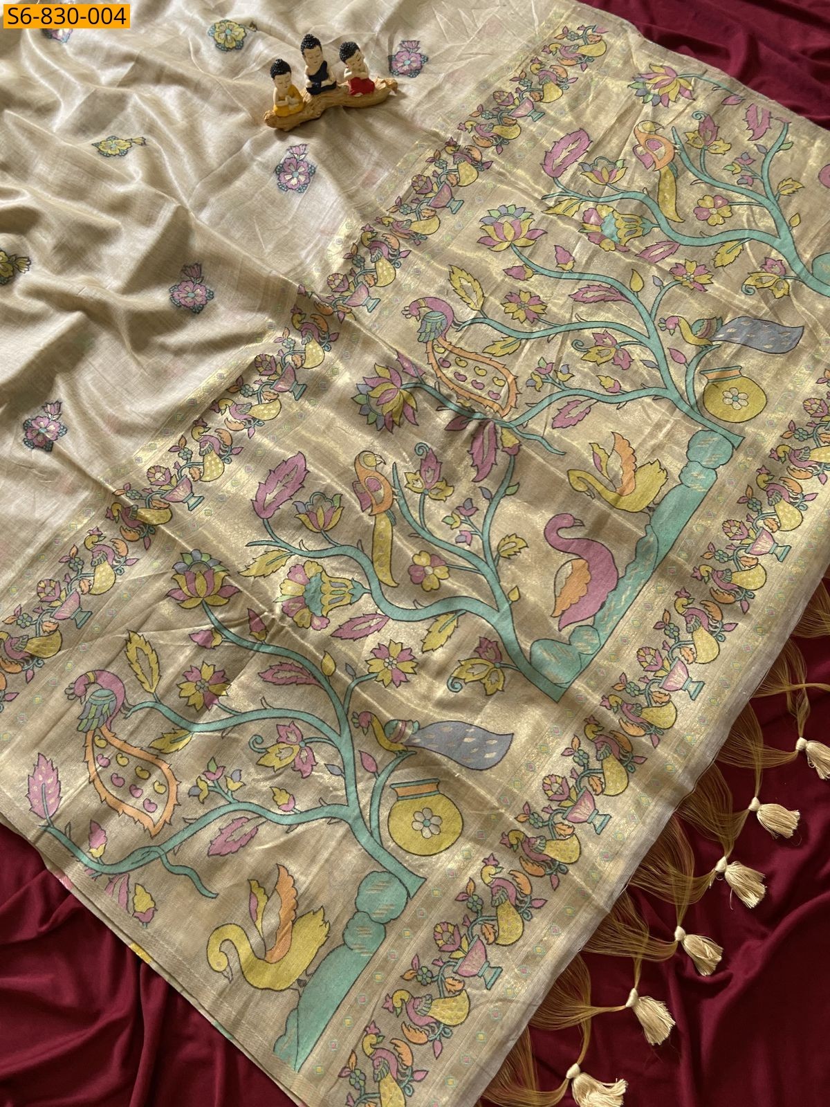 Cream Fancy Soft Muga Cotton Paithani Saree