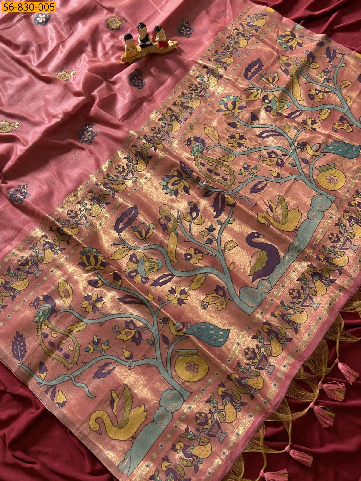 Pink Fancy Soft Muga Cotton Paithani Saree