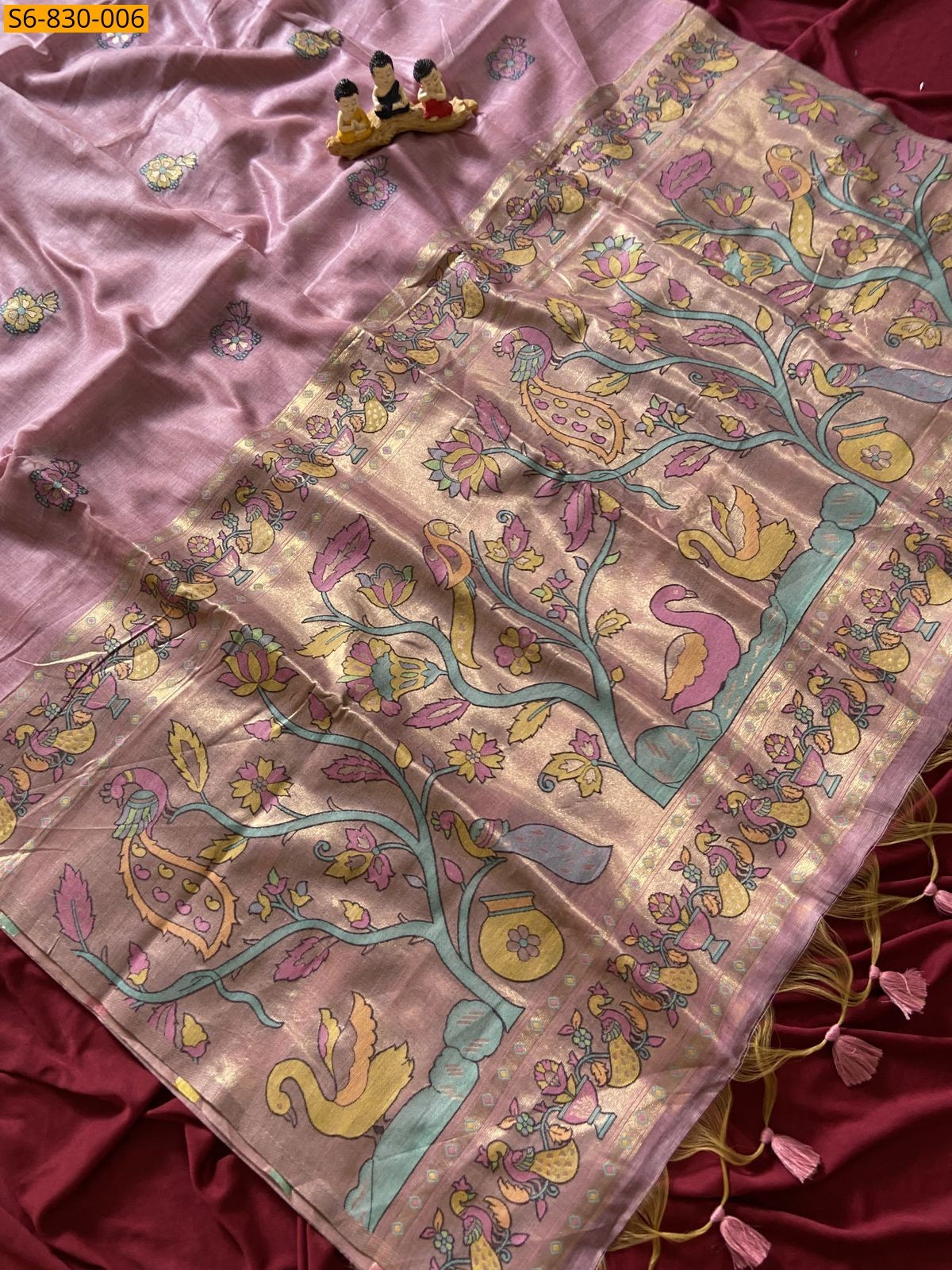 Light Pink Fancy Soft Muga Cotton Paithani Saree